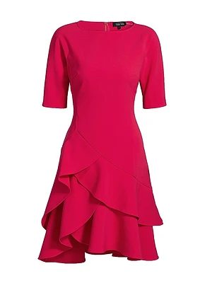 Ruffle Stretch-Crepe Short-Sleeve Minidress