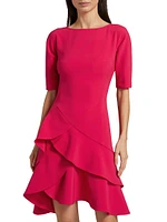 Ruffle Stretch-Crepe Short-Sleeve Minidress