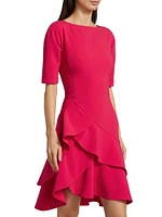 Ruffle Stretch-Crepe Short-Sleeve Minidress