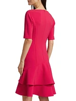 Ruffle Stretch-Crepe Short-Sleeve Minidress