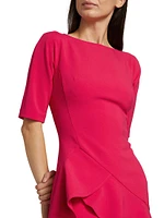Ruffle Stretch-Crepe Short-Sleeve Minidress