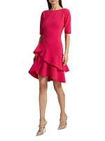 Ruffle Stretch-Crepe Short-Sleeve Minidress