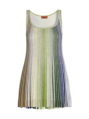 Striped Metallic Knit Scoopneck Minidress