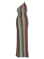 Zigzag Embellished Knit One-Shoulder Maxi Dress