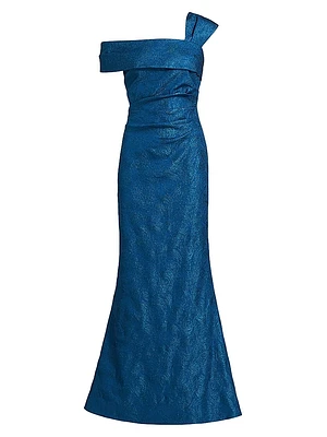 Metallic Jacquard Asymmetrical Gown