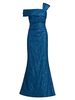 Metallic Jacquard Asymmetrical Gown