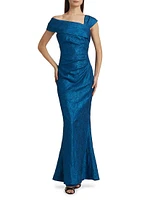 Metallic Jacquard Asymmetrical Gown