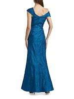 Metallic Jacquard Asymmetrical Gown