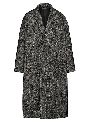 Technical Wool Coat with All-Over Chevron Pattern