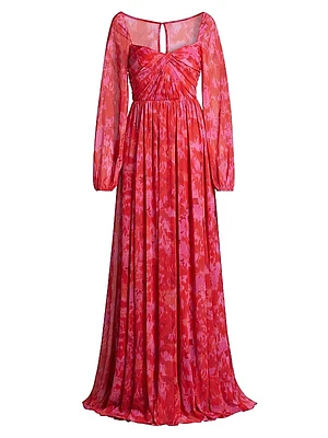 Emery Abstract Chiffon Sweetheart Maxi Dress
