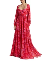 Emery Abstract Chiffon Sweetheart Maxi Dress