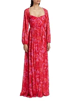 Emery Abstract Chiffon Sweetheart Maxi Dress