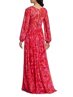 Emery Abstract Chiffon Sweetheart Maxi Dress