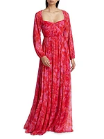 Emery Abstract Chiffon Sweetheart Maxi Dress