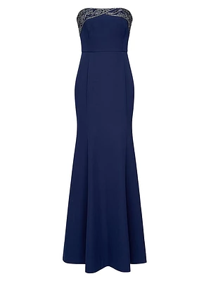 Londyn Beaded Crepe Strapless Gown