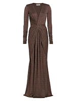Hajar Metallic Jersey Twist-Front Gown