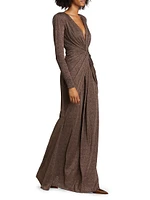 Hajar Metallic Jersey Twist-Front Gown