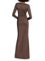 Hajar Metallic Jersey Twist-Front Gown