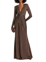 Hajar Metallic Jersey Twist-Front Gown
