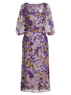 Orchid & Rose Embroidered Tulle Cocktail Dress