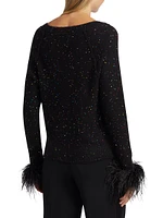 Sequin-Feather V-Neck Sweater