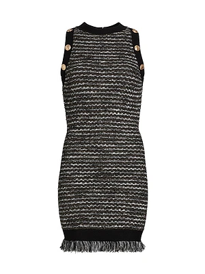 Fringe Tweed Sleeveless Minidress