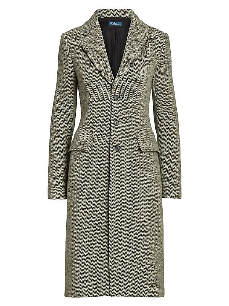 Herringbone Wool-Blend Single-Breasted Coat