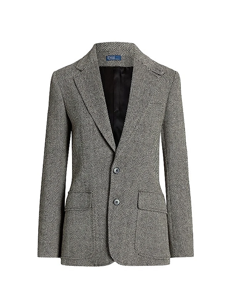Linen-Blend Herringbone Single-Breasted Blazer