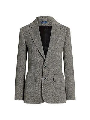 Linen-Blend Herringbone Single-Breasted Blazer