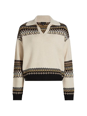 COLLECTION Cashmere Open Collar Fair Isle Sweater