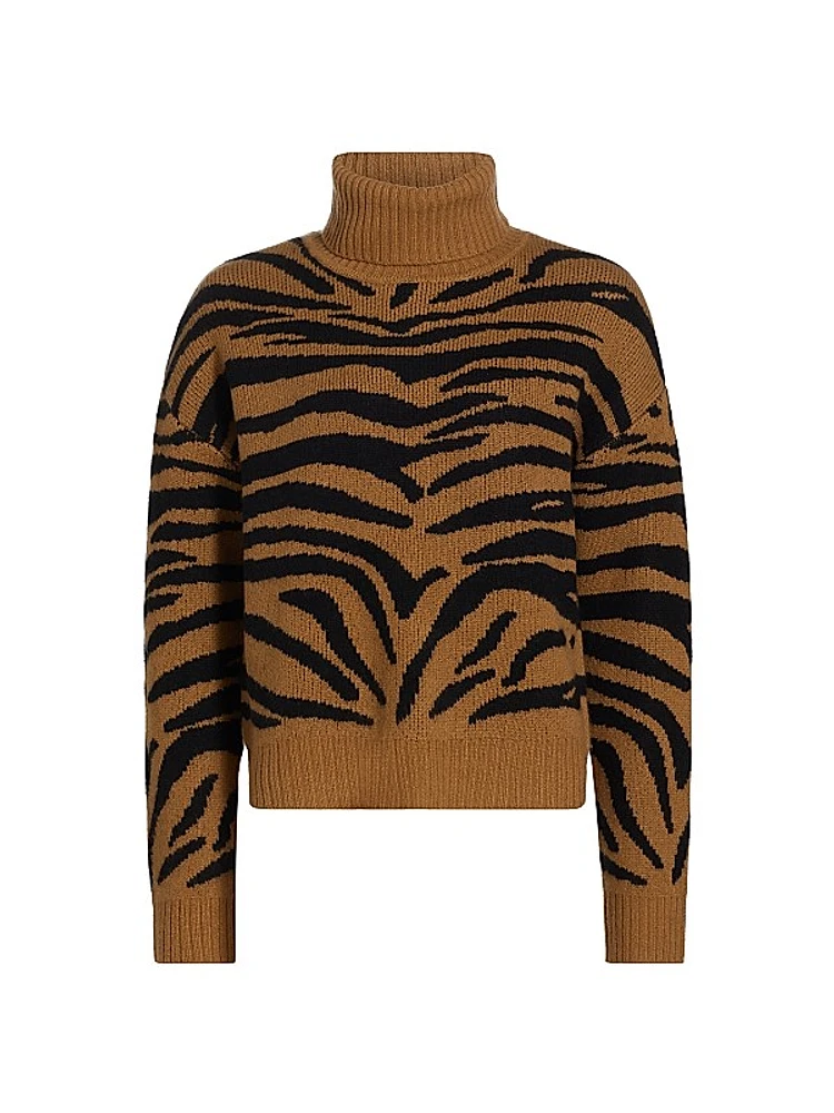 COLLECTION Cashmere Tiger Jacquard Turtleneck Sweater