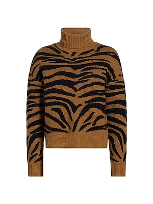 COLLECTION Cashmere Tiger Jacquard Turtleneck Sweater