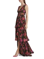 Fluer Floral Pleated Sleeveless Gown