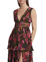 Fluer Floral Pleated Sleeveless Gown