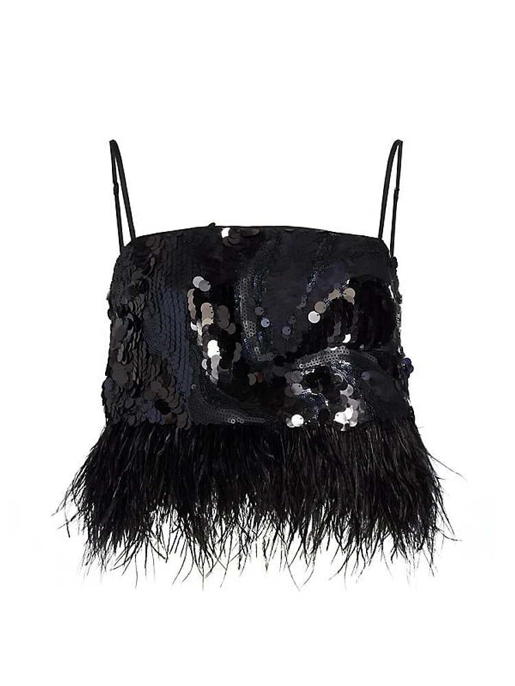 Stanley Sequined & Feather-Trimmed Crop Top