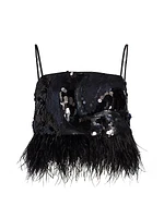 Stanley Sequined & Feather-Trimmed Crop Top