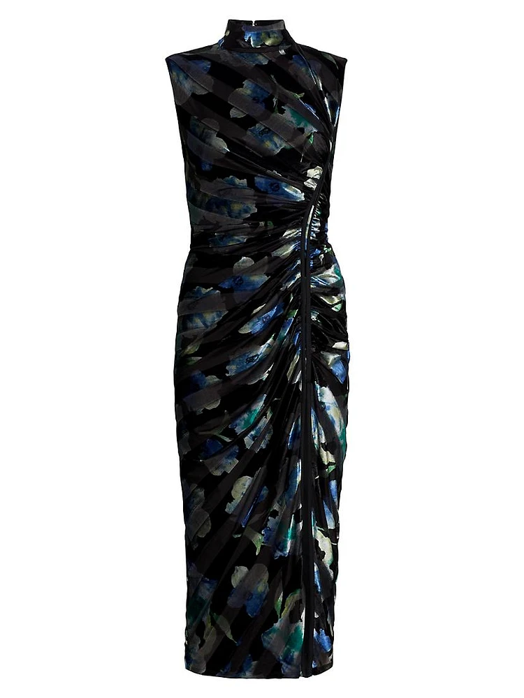 Hallie Patterned Velvet Midi-Dress
