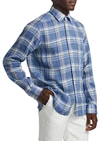 COLLECTION Plaid Linen Button-Front Shirt