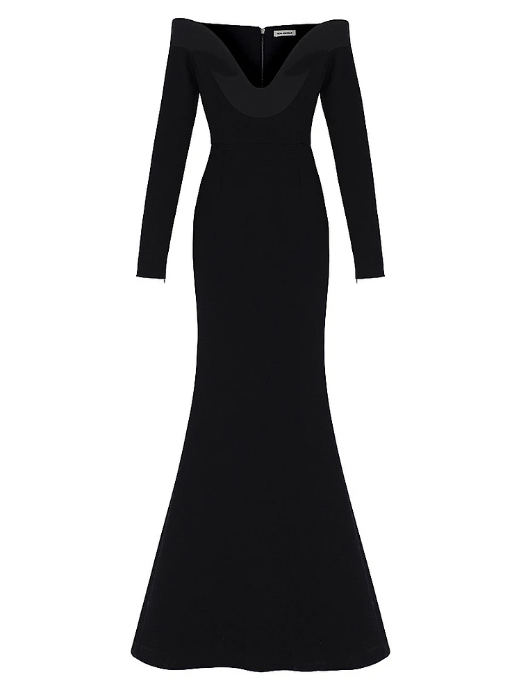 Orreda Satin-Trim Off-the-Shoulder Mermaid Gown