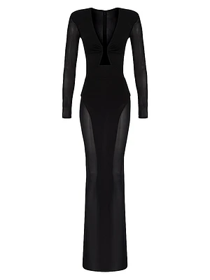 Europa Mesh-Trim Body-Con Maxi Dress
