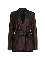 Metallic Soft Tie-Waist Double-Breasted Blazer