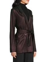Metallic Soft Tie-Waist Double-Breasted Blazer