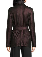 Metallic Soft Tie-Waist Double-Breasted Blazer