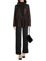 Metallic Soft Tie-Waist Double-Breasted Blazer