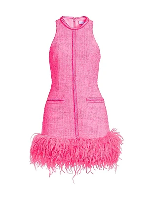 Annalisa Feather-Trimmed Tweed Dress