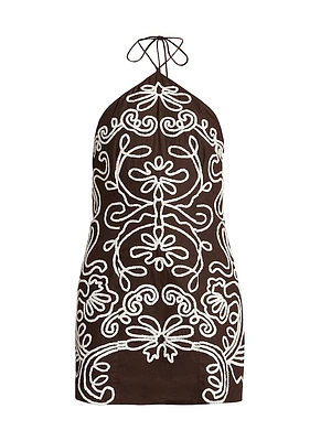 Ilaya Embroidered Cotton Halterneck Minidress