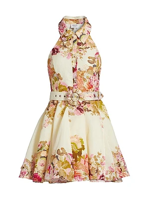 Sama Floral Belted Halter Mini Shirtdress