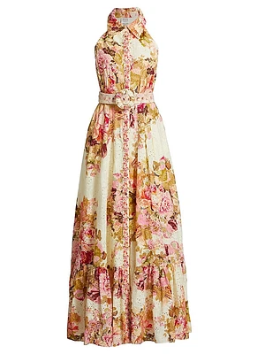 Sama Floral Cotton Belted Maxi Shirtdress
