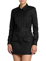 Belted Silk & Cotton Faille Minidress