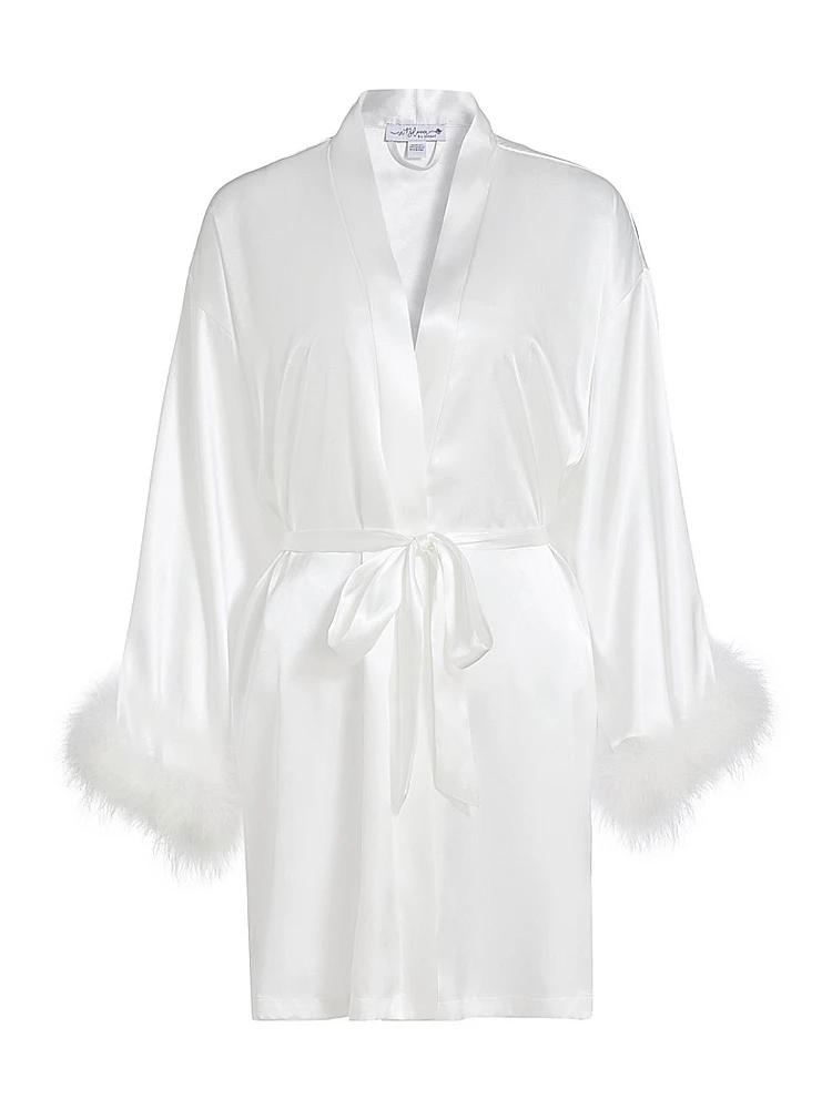 Zayla Feather-Trimmed Satin Tie-Waist Wrap